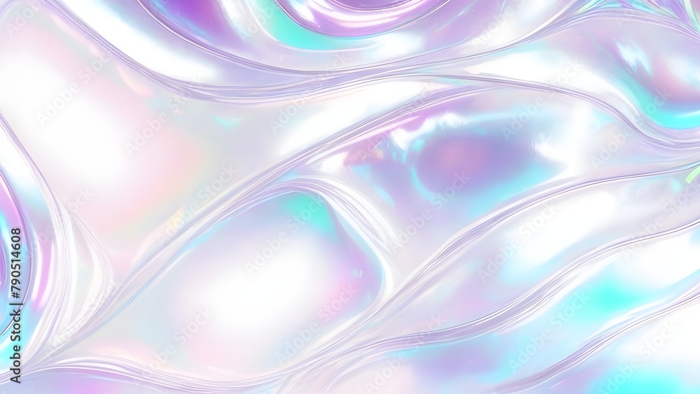 Fototapeta premium Holographic background seamless trendy iridescent light foil texture. Soft holographic pastel unicorn marble background pattern. Modern pearlescent blurry abstract swirl illustration.