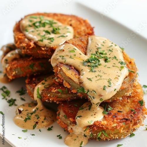 Crispy fried green tomatoes with remoulade sauce photo