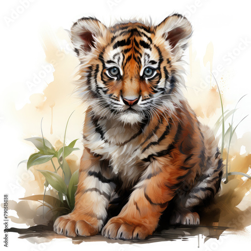 Watercolor Sumatran tiger, clipart Illustration, Generative Ai photo