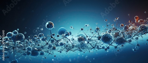 Detailed panoramic illustration of various molecules floating in a simulated environment, highlighting different types such as water, oxygen, and carbon dioxide photo