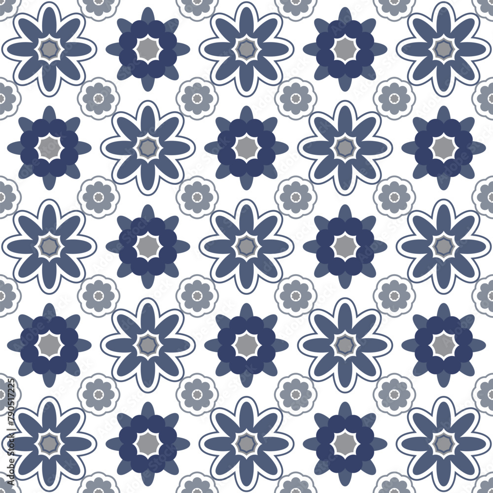 Pattern flowers blossom seamless vintage in blue.