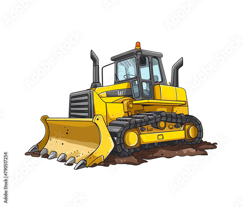 vector illustration of a yellow bulldozer with a large front blade and caterpillar tracks. Generative AI