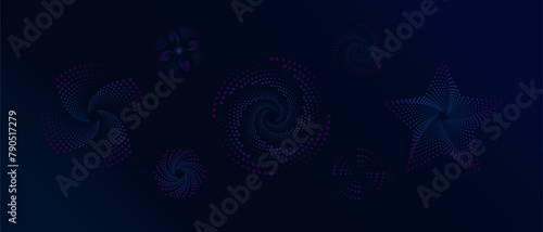 Circle dots pattern texture isolated on dark blue and purple background.