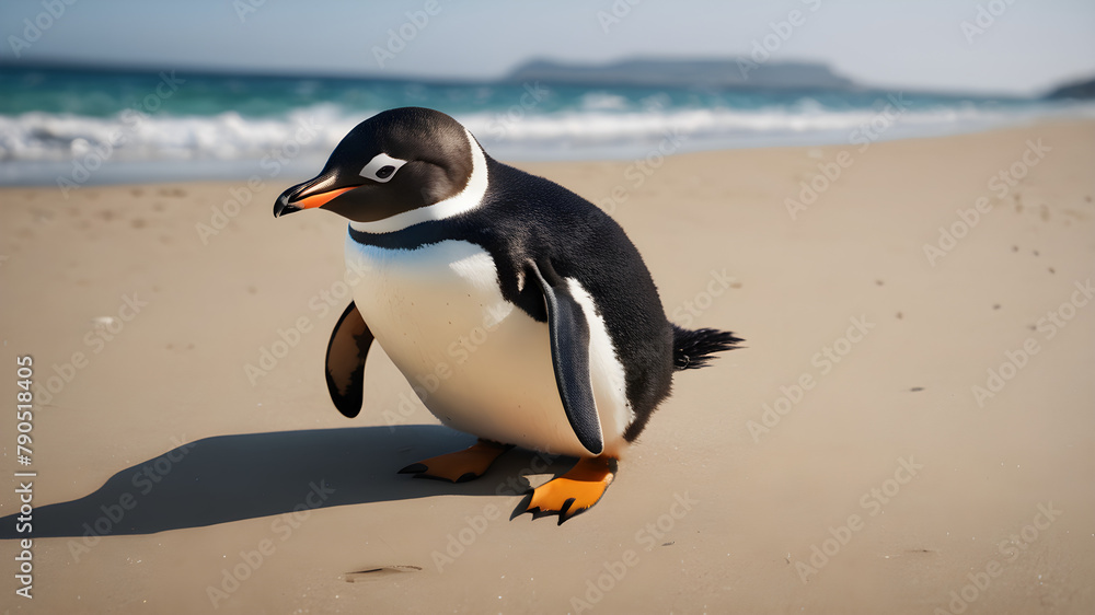 Naklejka premium penguin on the beach