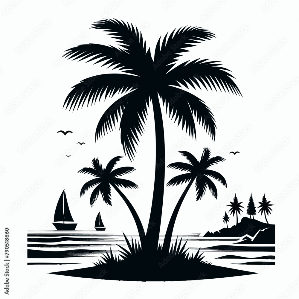 Tree palm beacTree palm beach silhouette vector illustration h silhouette vector illustration 