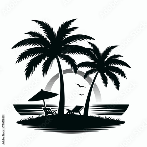 Tree palm beach silhouette vector illustration 
