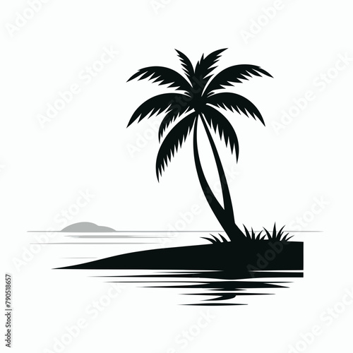 Tree palm beach silhouette vector illustration 