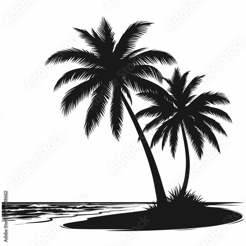 Tree palm beach silhouette vector illustration 