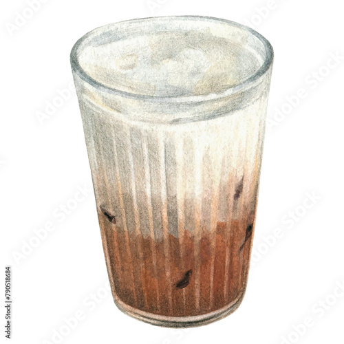 Watercolor cappuccino glass isolated on transparent background. Delicious drink illustration.  watercolor illustration