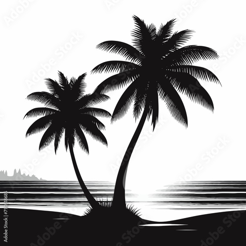 Tree palm beach silhouette vector illustration 