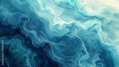 Soft, flowing wave patterns in shades of blue and turquoise create a calming and abstract digital art piece. © ChanaphaStudio