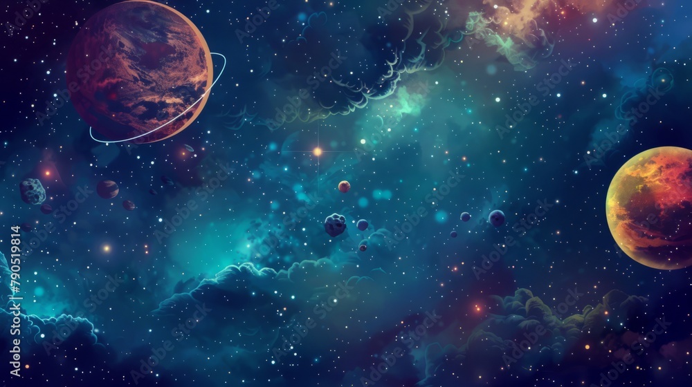 Background materials: Illustrations of Cosmic Planets and Aerospace Themes