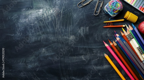 Blackboard with colorful stationery