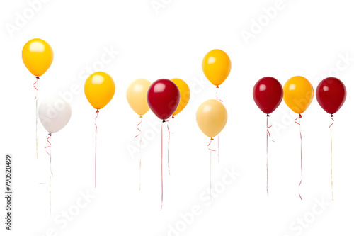 Set of bright colorful inflatable helium balloons in red  orange  yellow colors. Illustration isolated on white background. transparent background Generative Ai