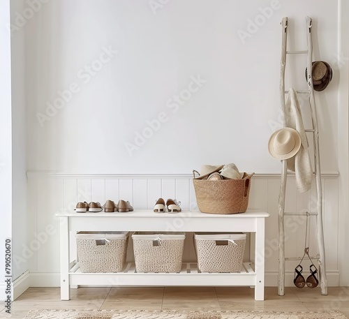 Wall mock-up set in cozy nursery interior background, Scandinavian style. Presented in 3D render. Made with generative AI technology