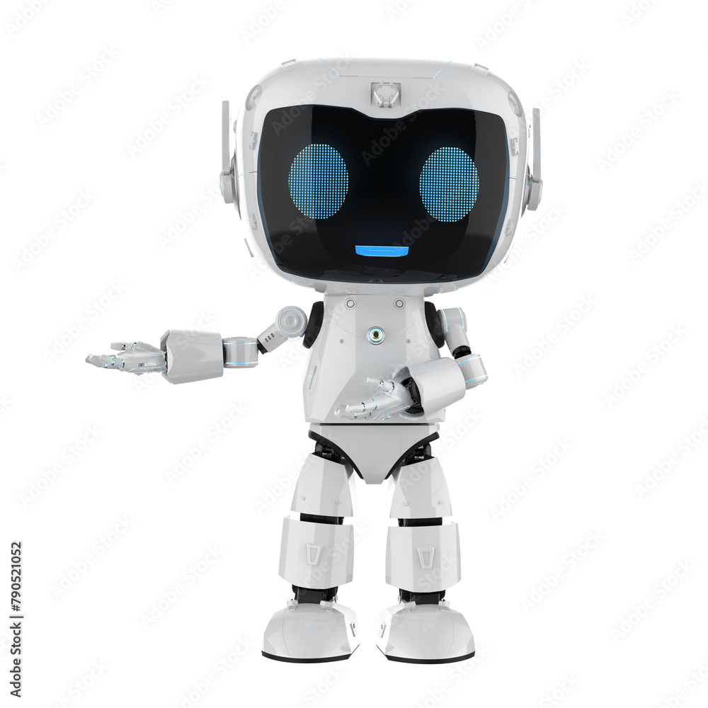 Cute and small artificial intelligence personal assistant robot open hand isolated Cute and small artificial intelligence personal assistant robot open hand isolated