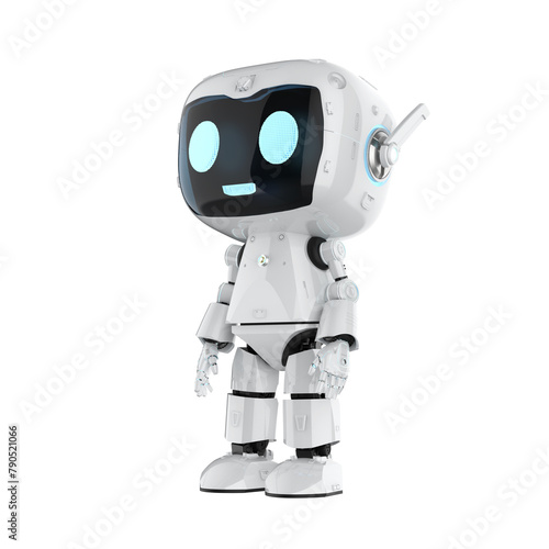 Cute and small artificial intelligence personal assistant robot look up isolated