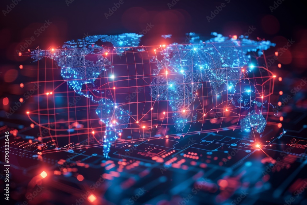 Obraz premium Digital map of world network created with generative ai