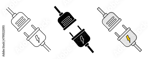set of icons of electrical sockets with plugs. connection and disconnection symbols. modern design for poster, app, web, social media.