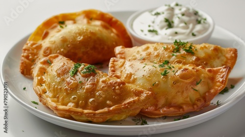 Polish pierogi with sour cream