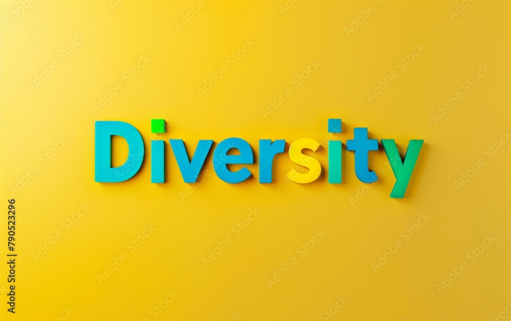 The word 'Diversity' in bold letters on a yellow background - inclusivity, unity, multiculturalism - education, corporate training. The word 'Diversity' in bold letters on a yellow background - inclusivity, unity, multiculturalism - education, corporate training.