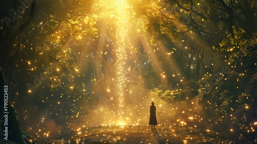 fantasy concept art of a woman standing in a lush magical forest