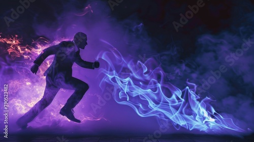 Flames engulf a man as he sprints forward. © Sittipol 