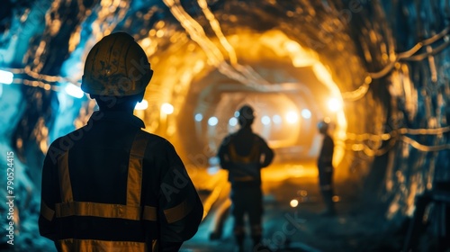 Miners walking into a gold mine. photo