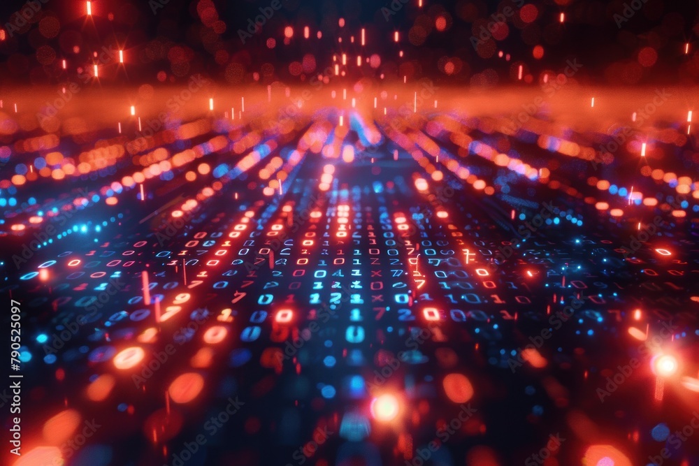 Obraz premium Binary digits dance in harmonious synchronization, shaping our digital world.