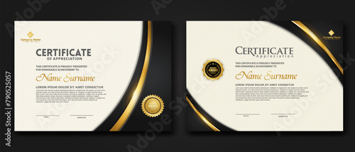 Luxury certificate template with glitter effect dan lines gold shine on frame background