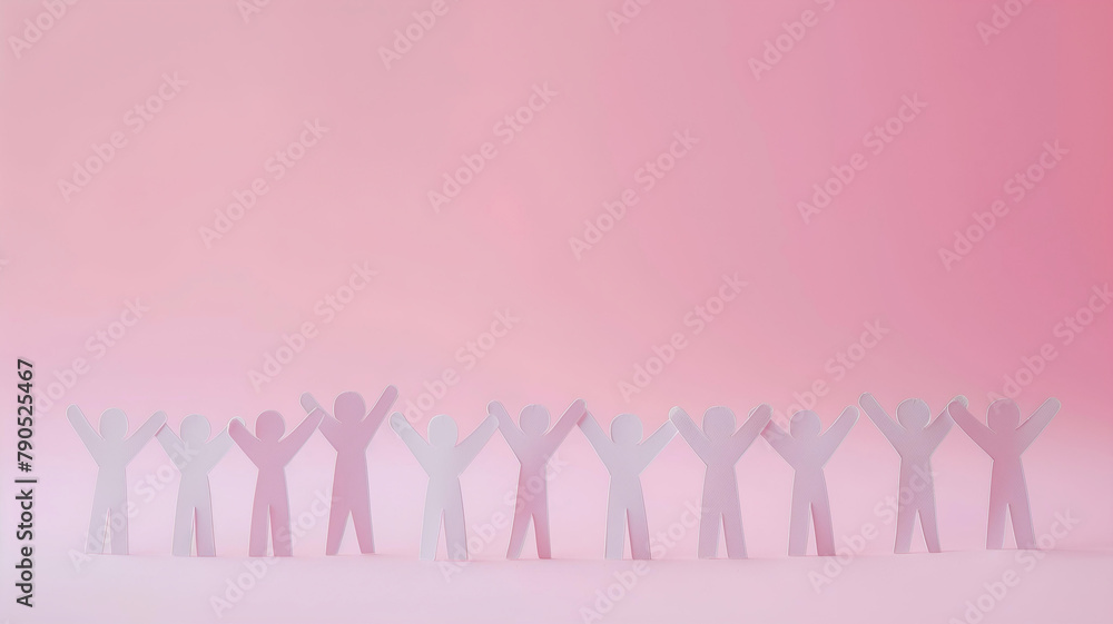 Paper people high five in pastel world. Teamwork, collaboration, community. Photorealistic.