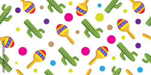   Mexico illustration. Mexican pattern. Vector illustration with design for the Mexican holiday May 5 Cinco De Mayo. Vector template with symbols of Mexico:captus and maracas vector eps © Muginandaru