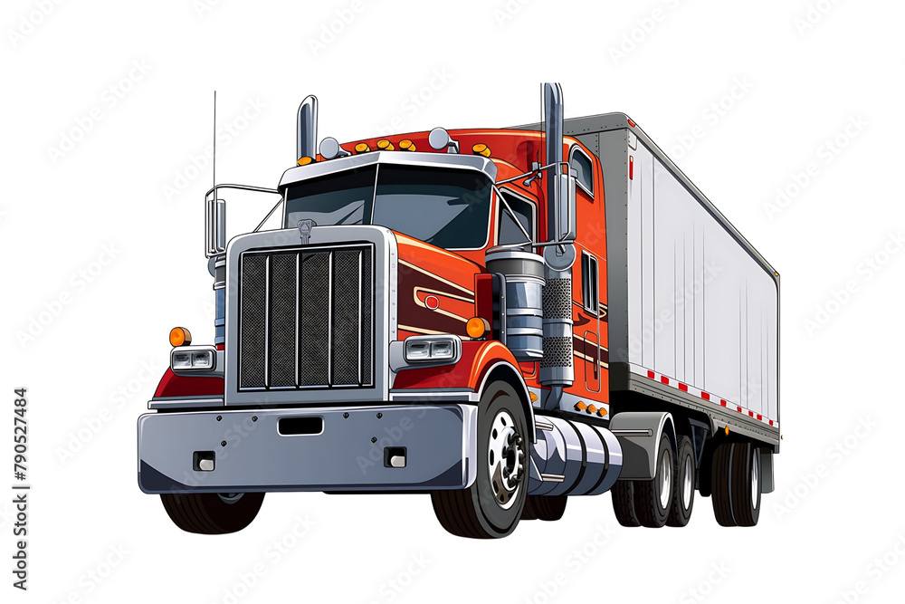 Vector illustration of a classic blue semi-truck with a white trailer, detailed chrome accents, and tall exhausts. Generative AI Vector illustration of a classic blue semi-truck with a white trailer, detailed chrome accents, and tall exhausts. Generative AI