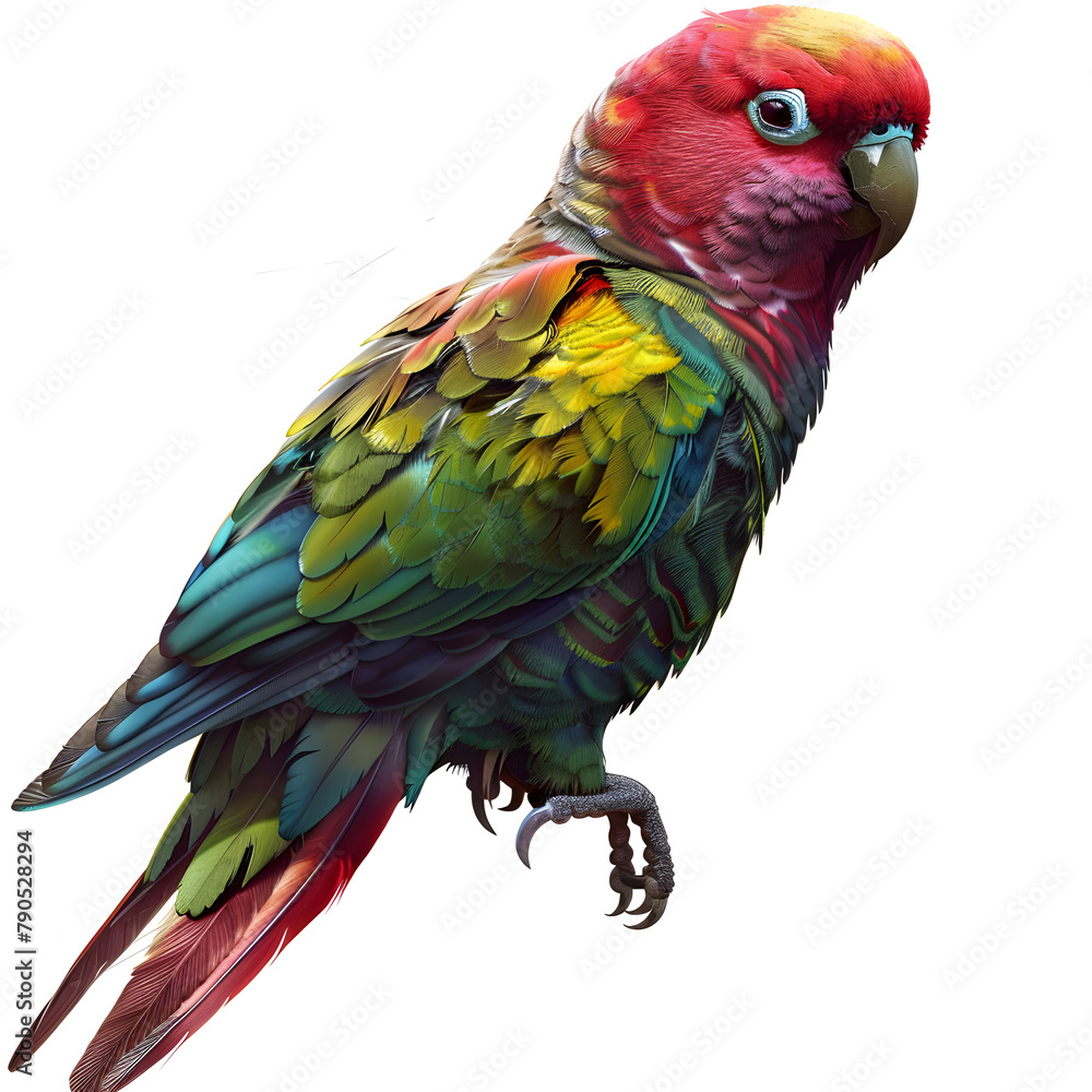 Obraz premium Fullbody Transparent image, of a Parakeet with vivid colors, and striking Features Ai generative 