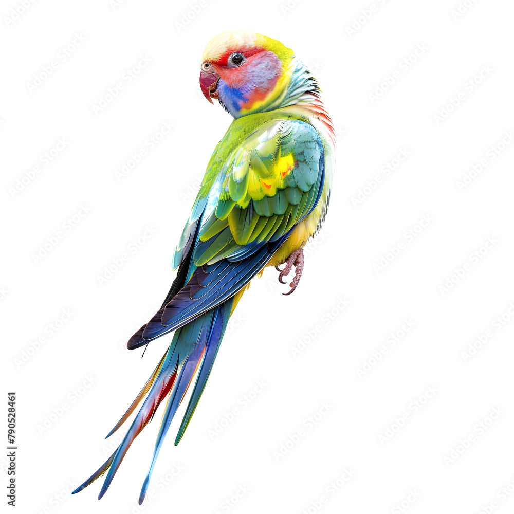 Fototapeta premium Fullbody Transparent image, of a Parakeet with vivid colors, and striking Features Ai generative 
