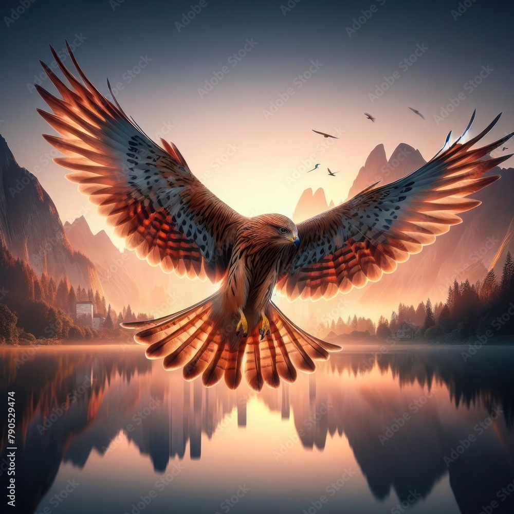 Obraz premium A colorful bird flew in the sky.