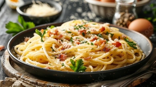 Plate of pasta with parmesan cheese and parsley