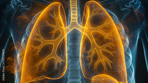 Detailed 3D Illustration of Human Respiratory System with Lungs and Trachea