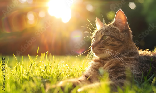 Cute cat under sunshine at park, Generative AI 