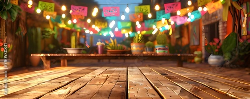 horizontal homogeneous wooden surface in the foreground, blurred multicolored lights in the background, beautiful bokeh © Igor Voron