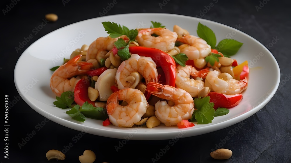 Shrimp and vegetables plated beautifully for a delightful meal Shrimp and vegetables plated beautifully for a delightful meal