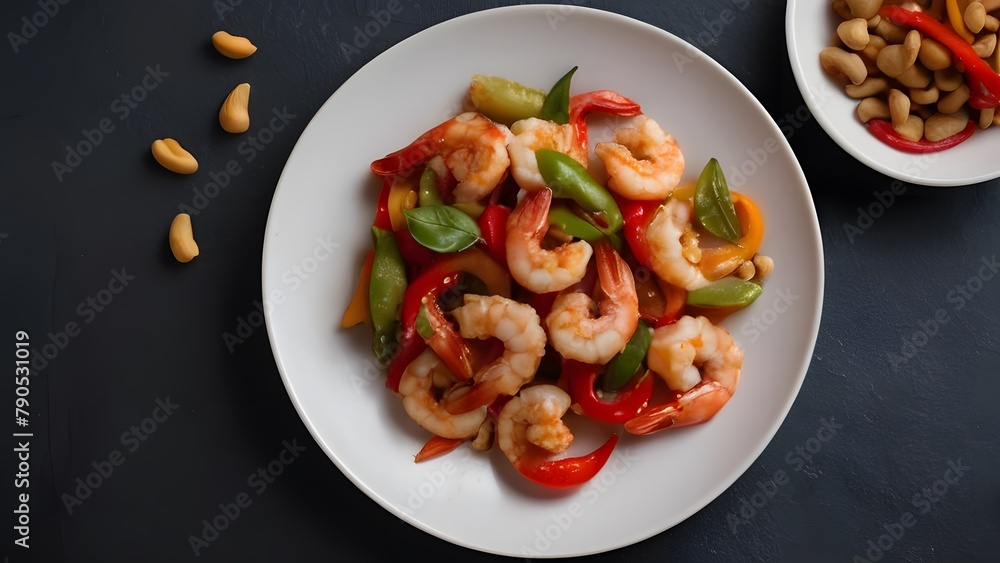 A plate of shrimp and vegetables, a tasty and nutritious dish A plate of shrimp and vegetables, a tasty and nutritious dish
