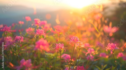Field of flowers with golden sunset © 2rogan