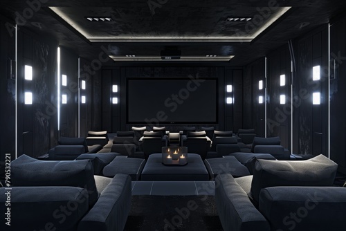 A home theater mockup with plush seating