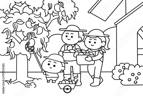 Kid harvesting fruit with parent
