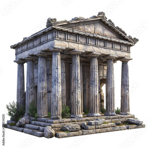 Beautiful And Attractive Greek temple Ruins Isolated On White Background