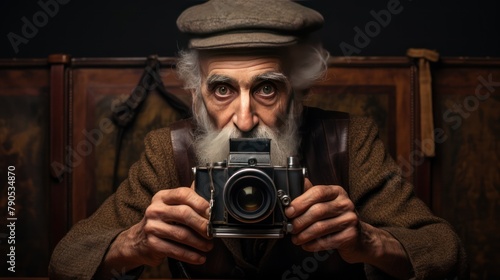 Professional photographer with traditional camera photo