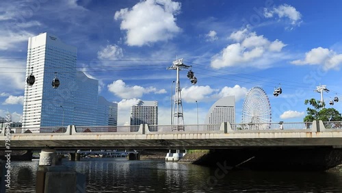 横浜みなとみらいの高層ビルとロープウエイの風景
