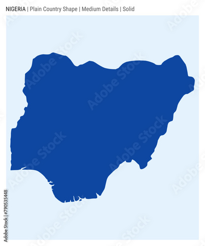 Nigeria plain country map. Medium details. Solid style. Shape of Nigeria. Vector illustration.