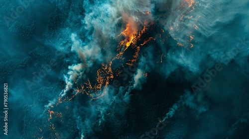 Bird's-eye view from the sky of environmental catastrophe of wildfires in the Amazon region. photo